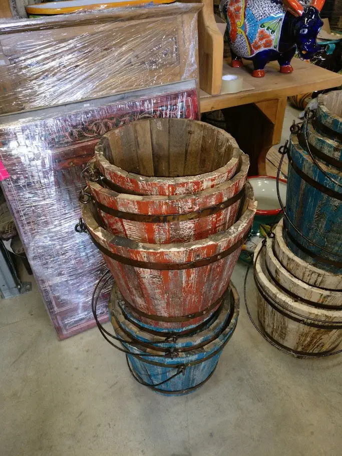 Set of 3 Wood Water Bucket Planter
